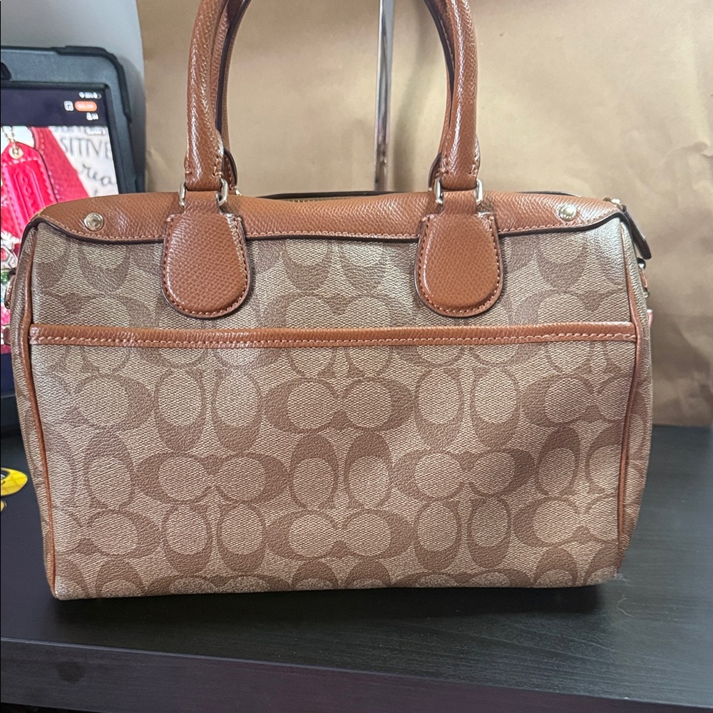 Coach Bennett Tan and Brown Signature Satchel - Picture 7 of 16